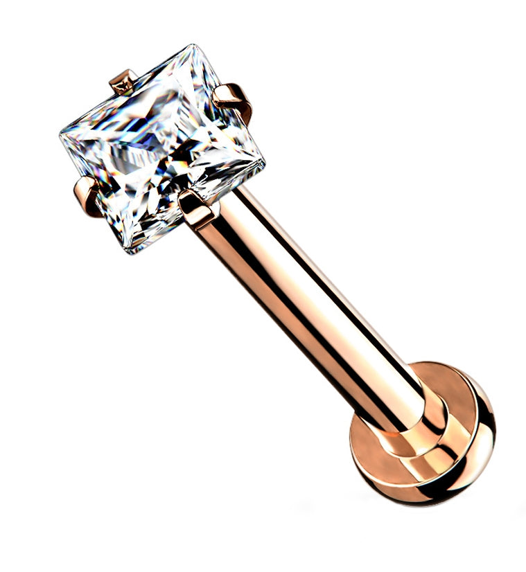 Rose Gold PVD Square CZ Labret Post