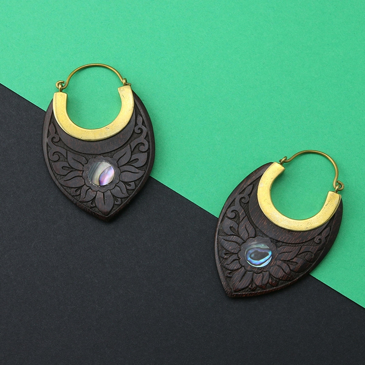 18G Nevus Engraved Abalone Wooden Hangers / Earrings