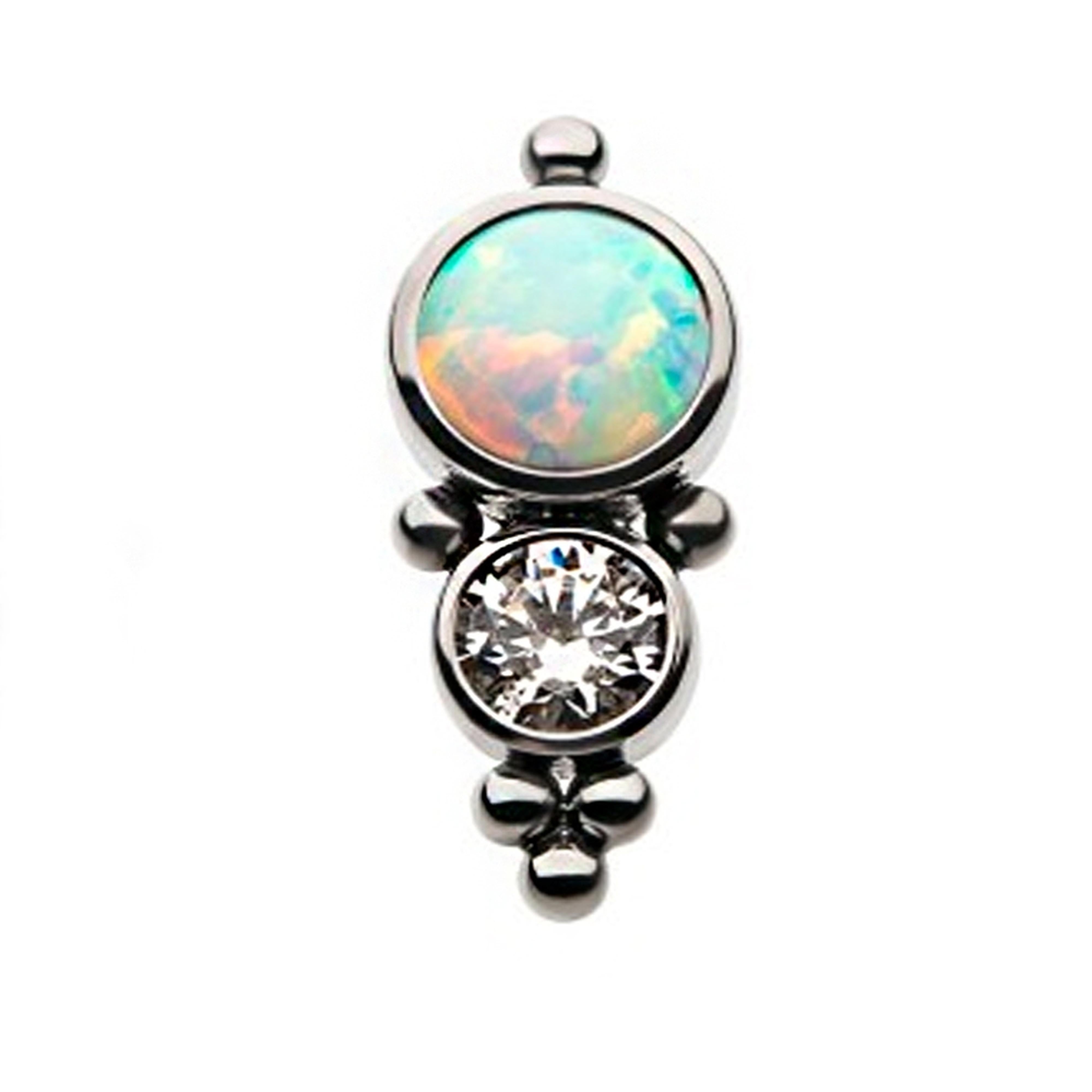 50/50 White Opalite & CZ Titanium Threadless Top