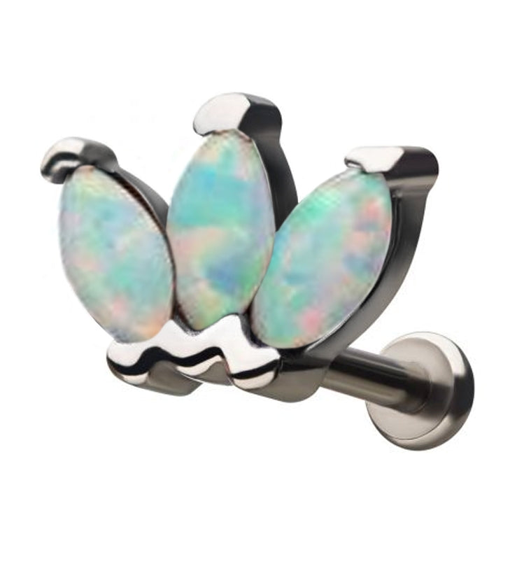 18G White Opalite Lotus CZ Gem Labret