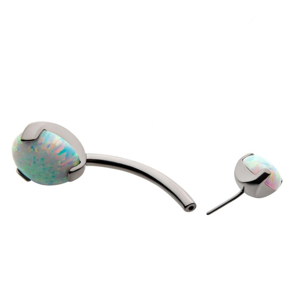 Double White Opalite Titanium Threadless Belly Button Ring