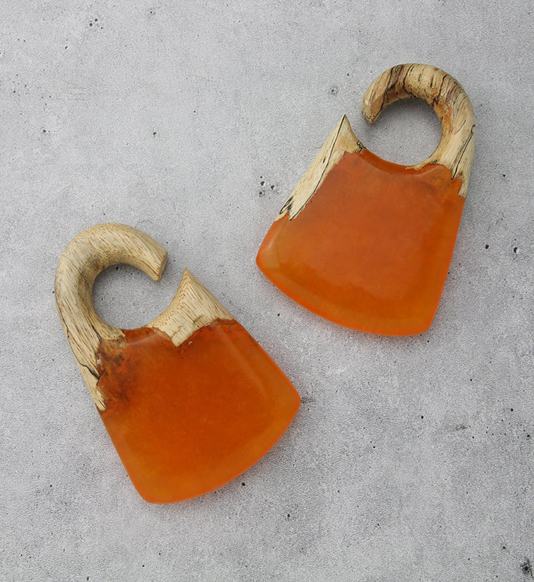 Orange Resin Locket Tamarind Wood Ear Weights