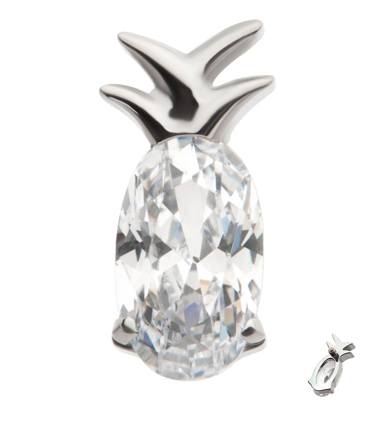 Pineapple Oval Clear CZ Internally Threaded Titanium Top