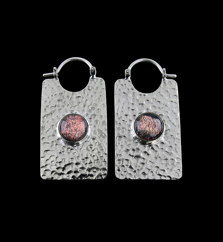 14G Lateral Pink Dichroic Glass White Brass Hangers / Earrings
