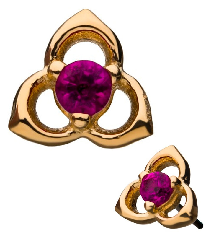 14kt Gold Trinity pink Gem Threadless Top