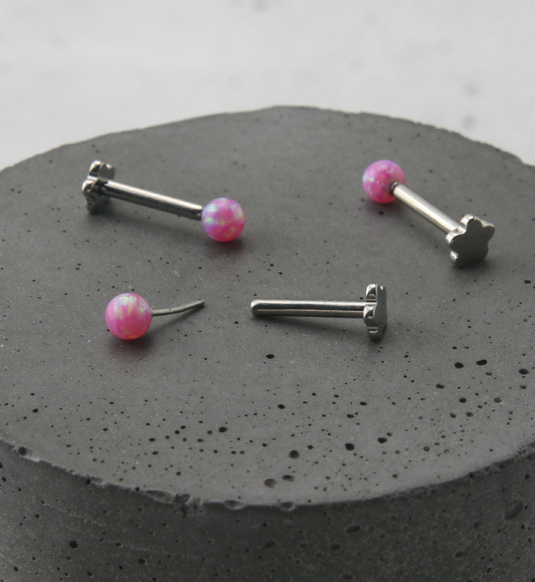 Pink Opalite Ball Titanium Threadless Labret
