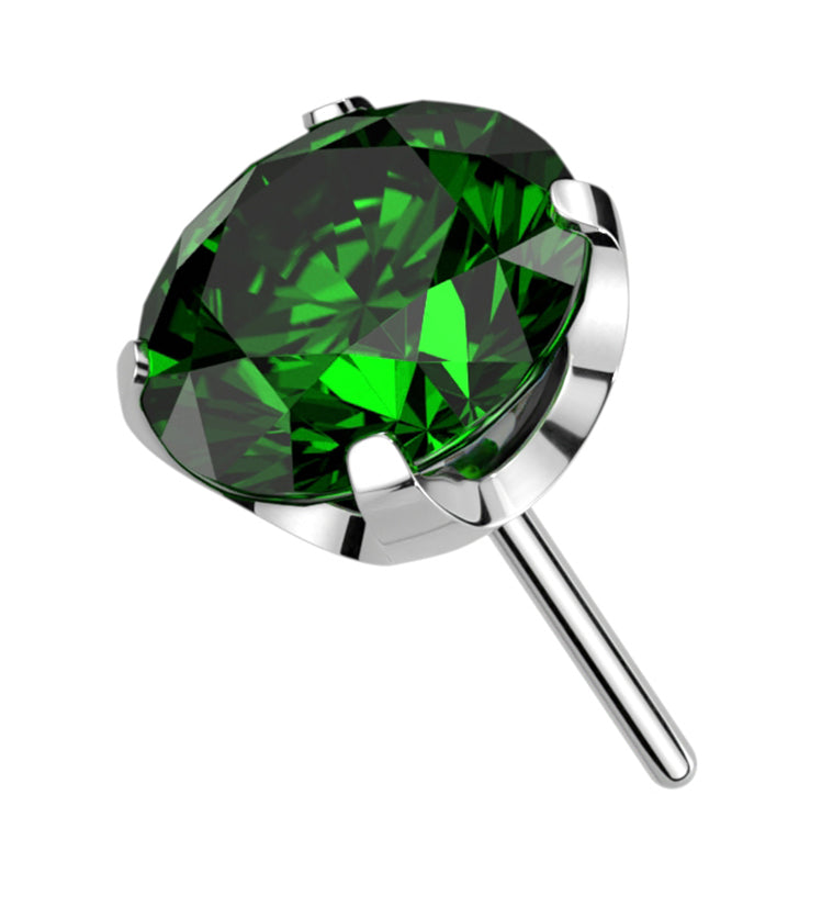 Prong Dark Green CZ Threadless Titanium Top