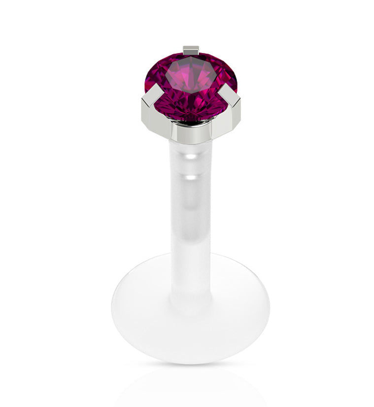 16G Purple CZ Prong Push Top Labret