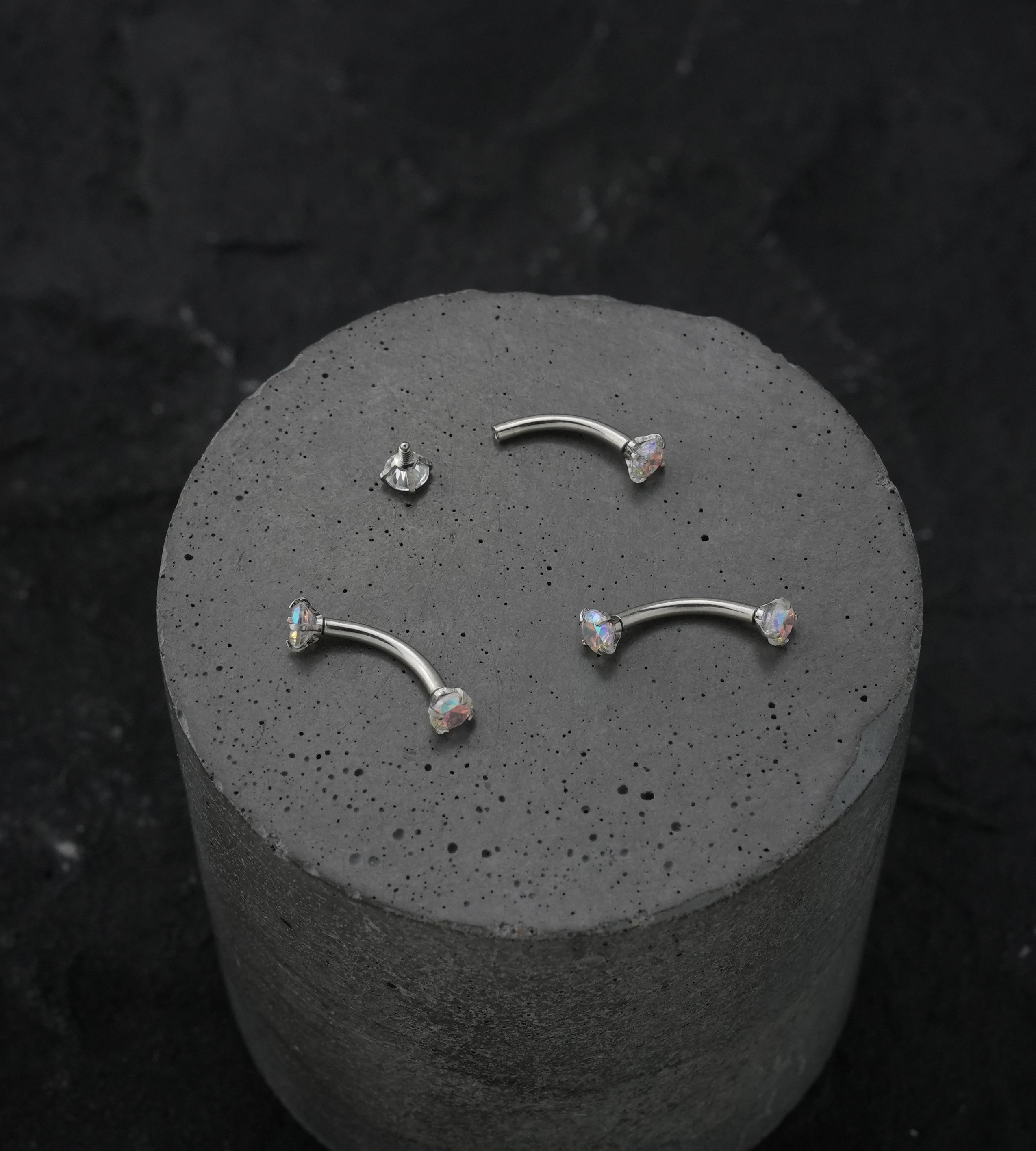 Rainbow Aurora CZ Prong Set Stainless Steel Curved Barbell