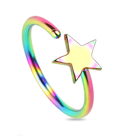 Rainbow Hoop Star Nose Ring