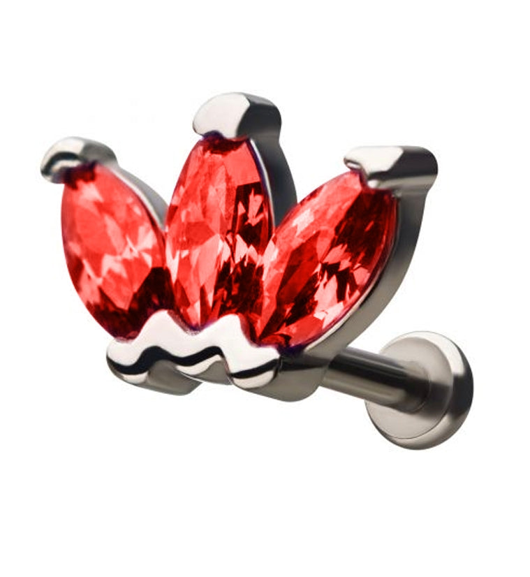 18G Red Lotus CZ Gem Labret