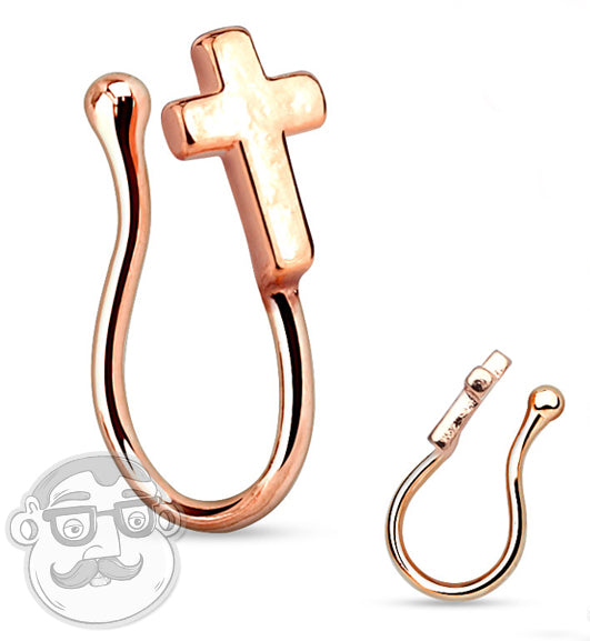 Rose Gold Cross Fake Brass Nose Ring