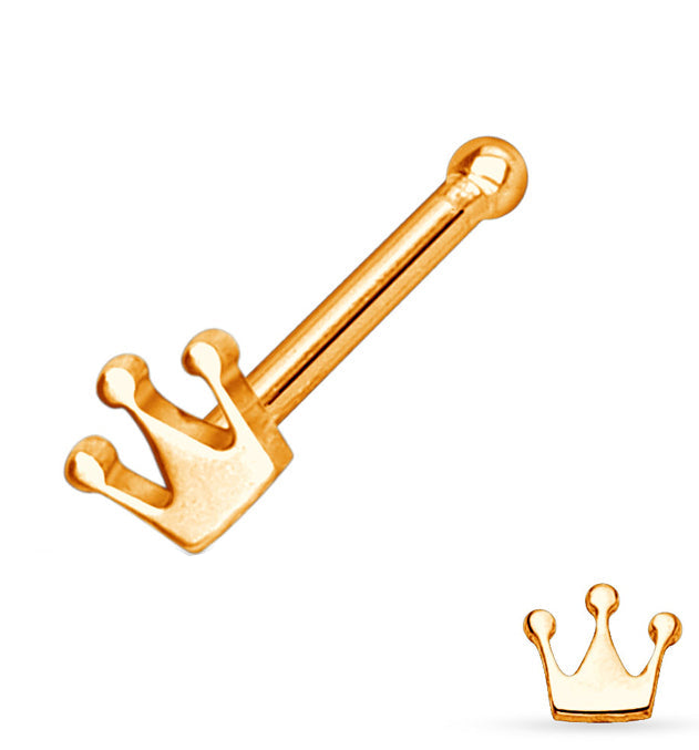 20G Rose Gold Plated Crown Stainless Steel Nose Ring Stud