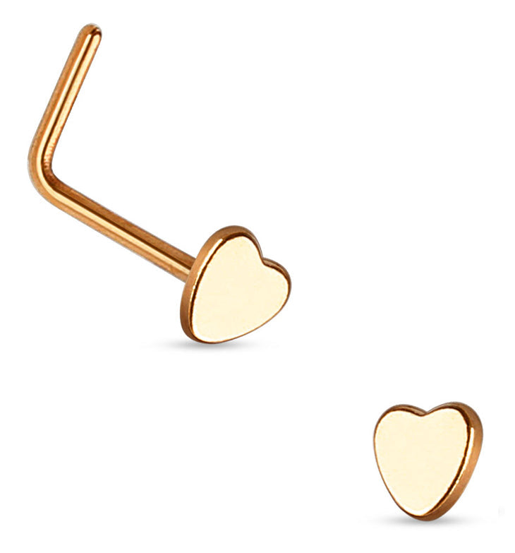 20G Rose Gold Heart Top Stainless Steel L Shaped Nose Ring