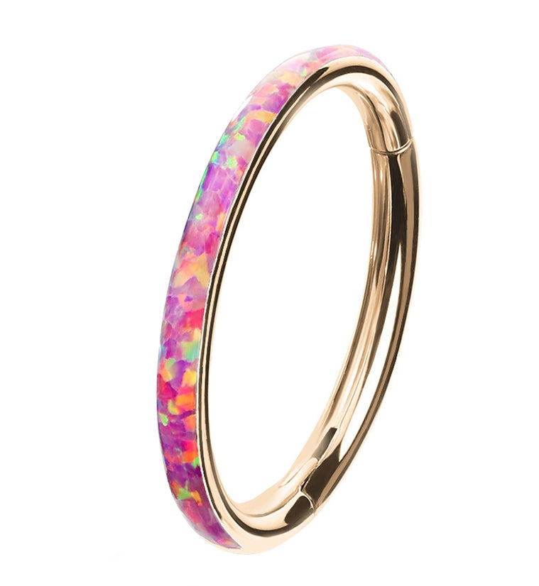 Rose Gold PVD Pink Opalite Orbed Hinged Segment Ring