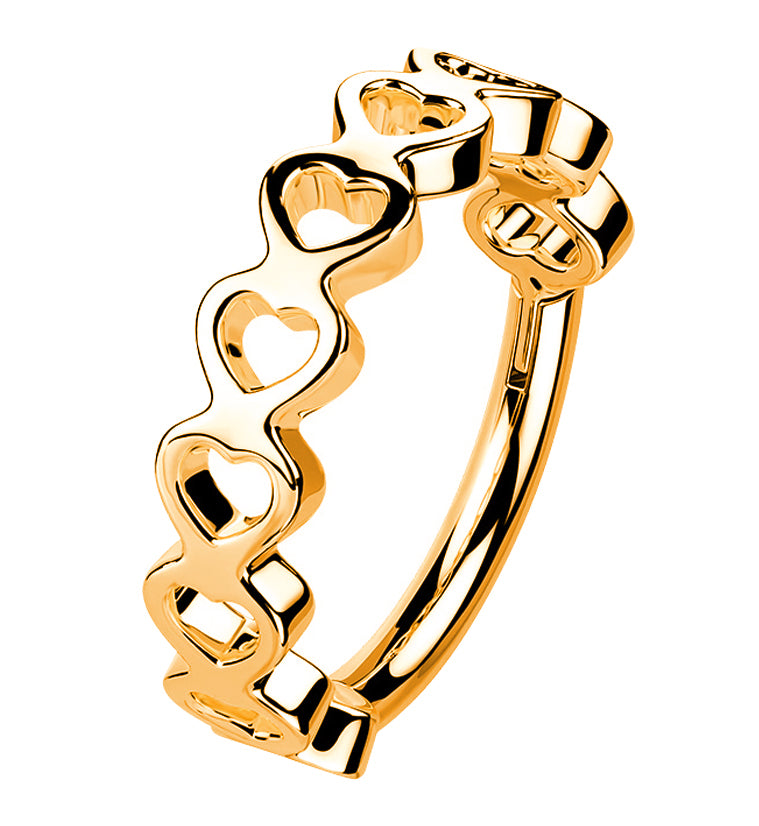 Rose Gold PVD Heart Row Stainless Steel Hinged Segment Ring