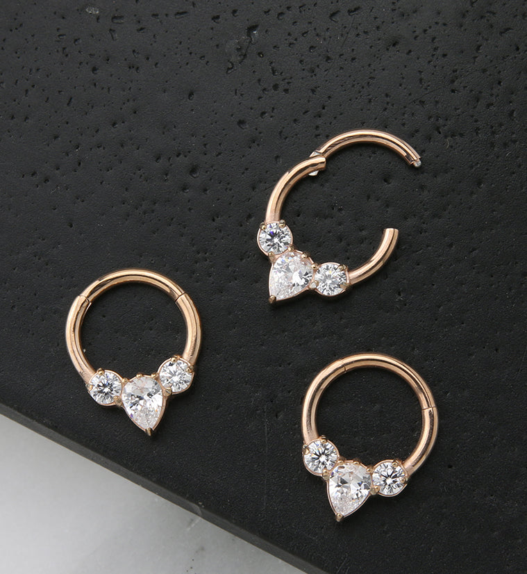 Rose Gold PVD Iota CZ Hinged Segment Ring
