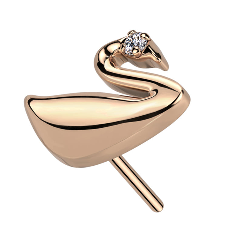 Rose Gold PVD Swan CZ Threadless Titanium Top