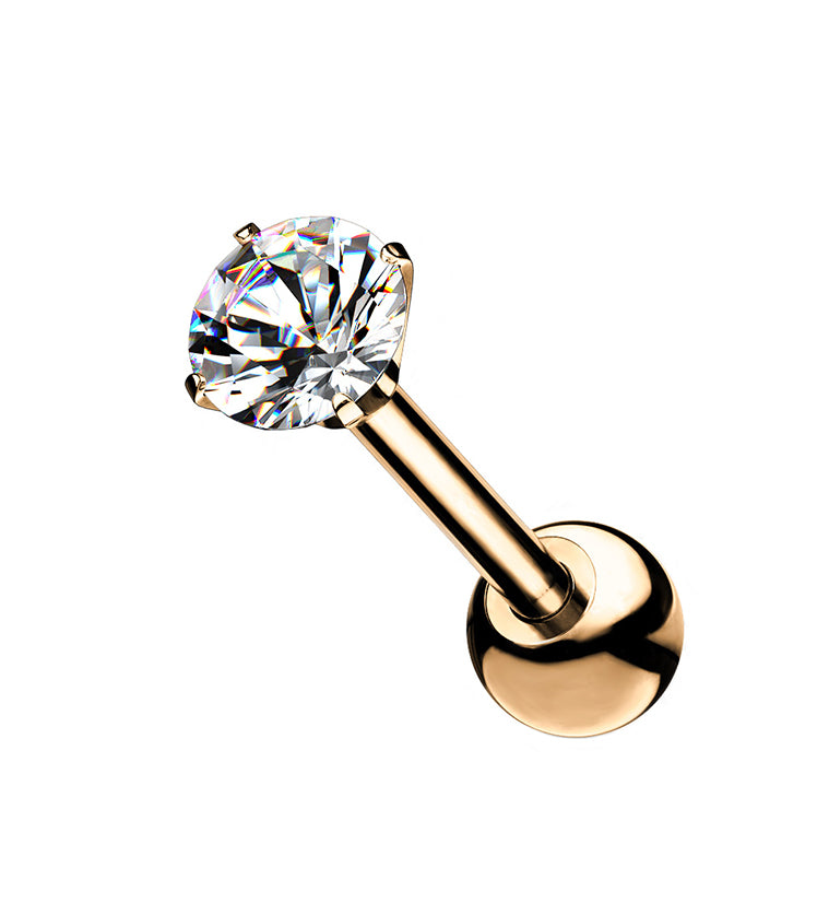 Rose Gold PVD Titanium CZ Cartilage Barbell