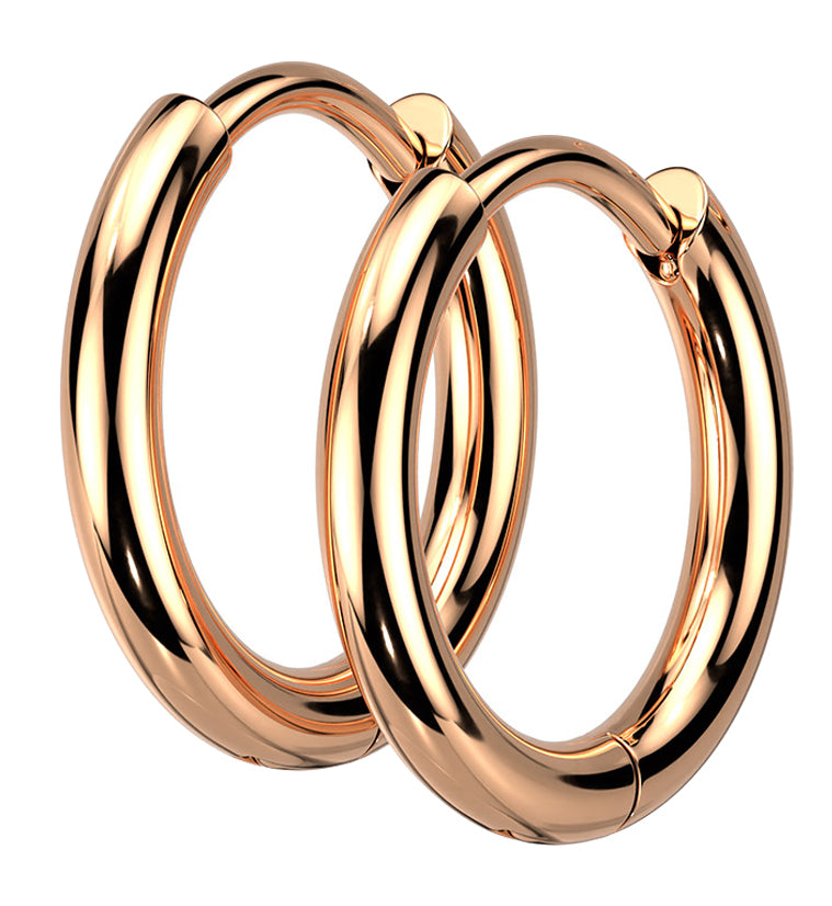 Rose Gold PVD Vast Stainless Steel Hinged Hoop Earrings
