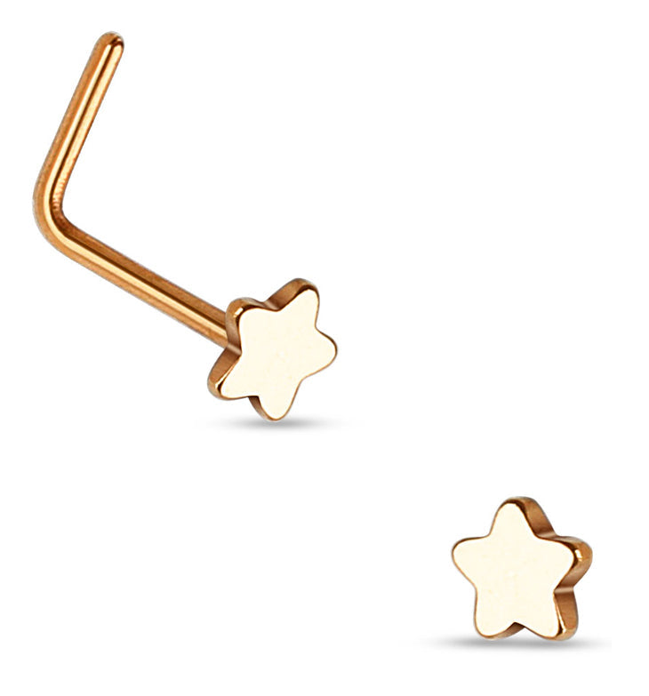 20G Rose Gold Star Top Stainless Steel L Shaped Nose Ring