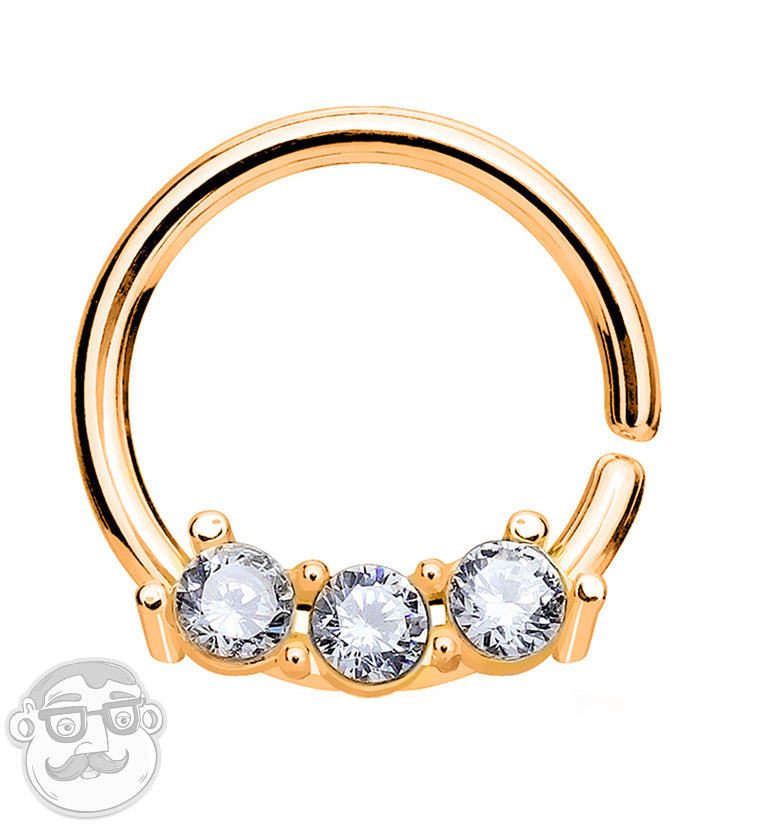 18G PVD Rose Gold Triple CZ Septum Ring