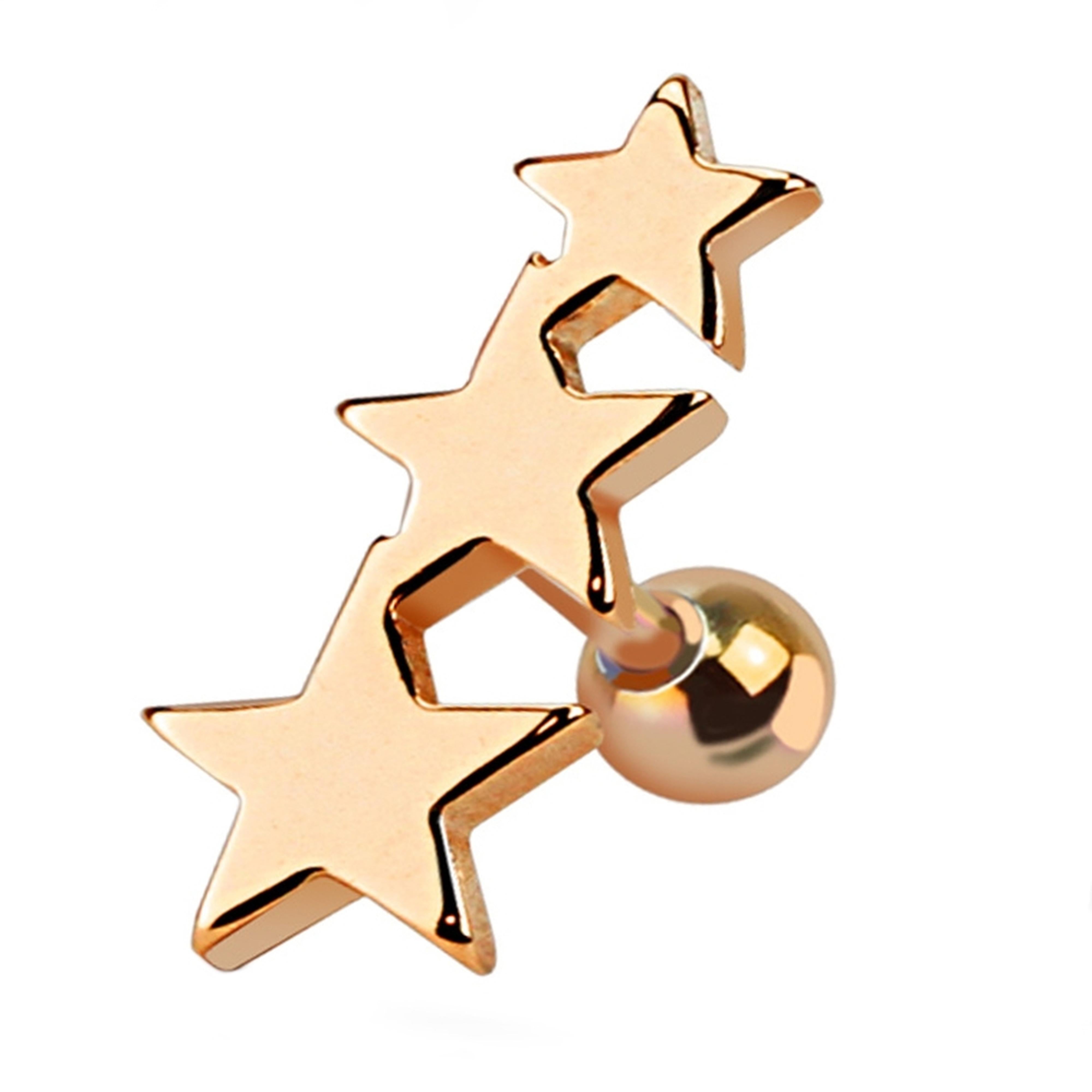Rose Gold Triple Star Cartilage Barbell