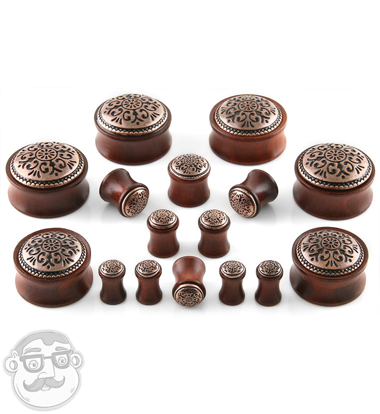 Rose Wood Plugs With Antique Brass Inlay