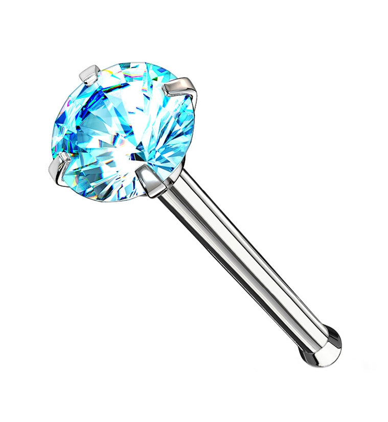 Aqua Prong Set CZ Stainless Steel Nosebone