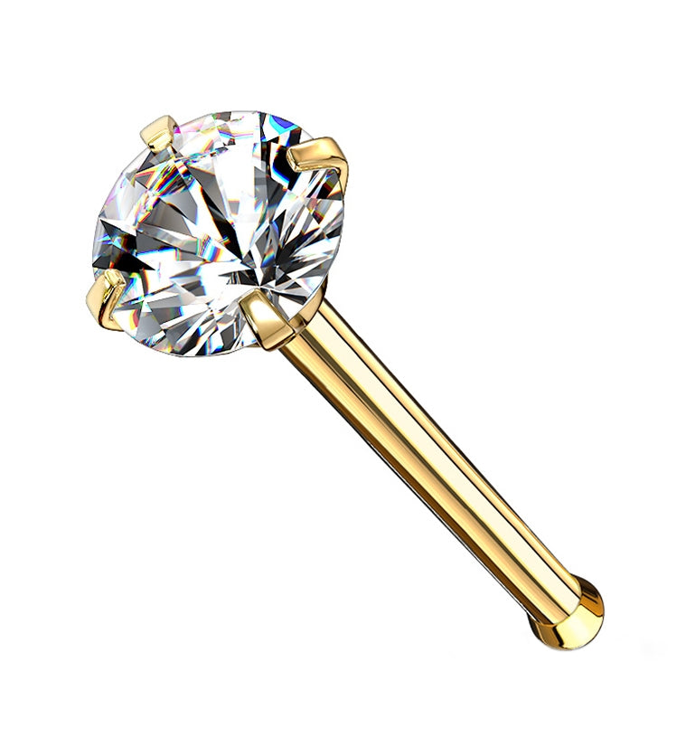 Gold Prong Set CZ Stainless Steel Nosebone