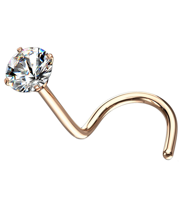 Rose Gold PVD Prong Set CZ Stainless Steel Nose Screw