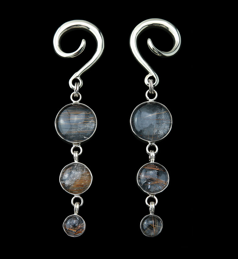 Triple Rutilated Quartz Stone Hanging Ear Weights