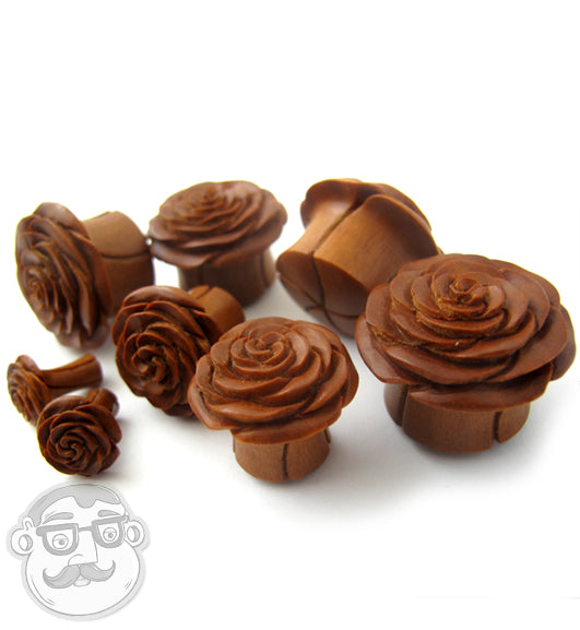 Carved Rose Bud Saba Wood Plugs