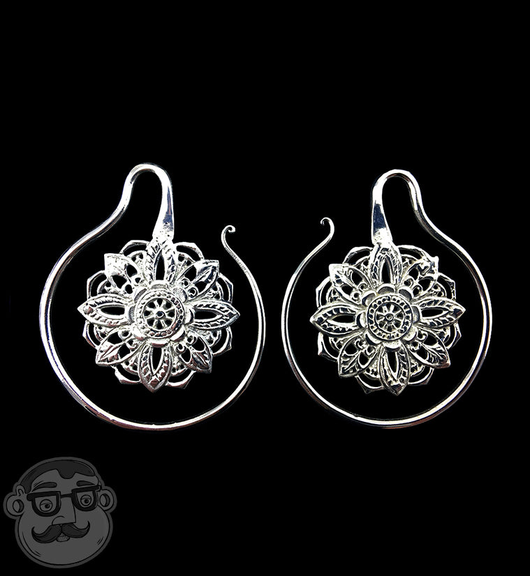 Silver Brass Mandala Ear Weights