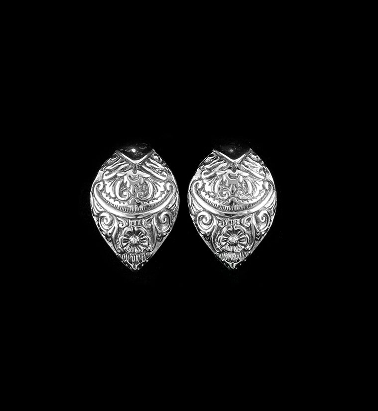 Ornate White Brass Ear Weights