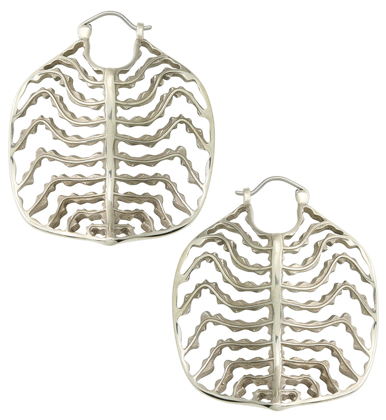 Emerald Ripple Peperomia Leaf White Brass Hangers / Earrings