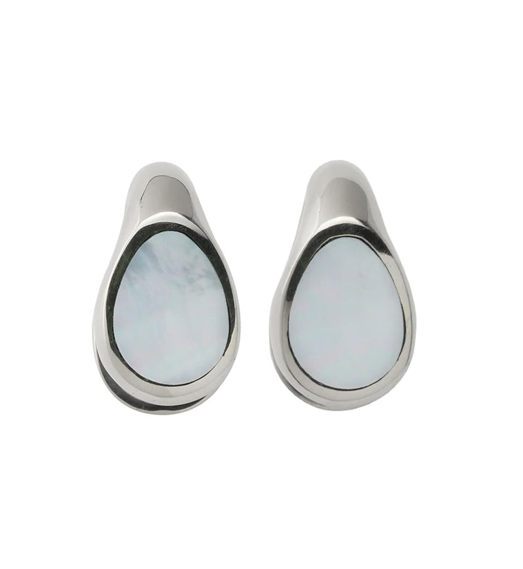 MOP Keyhole White Brass Ear Weights