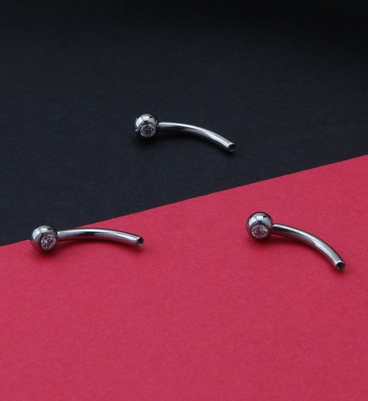 Single CZ Gem Titanium Curved Threadless Barbell