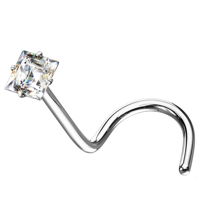 Clear Square CZ Stainless Steel Nose Screw