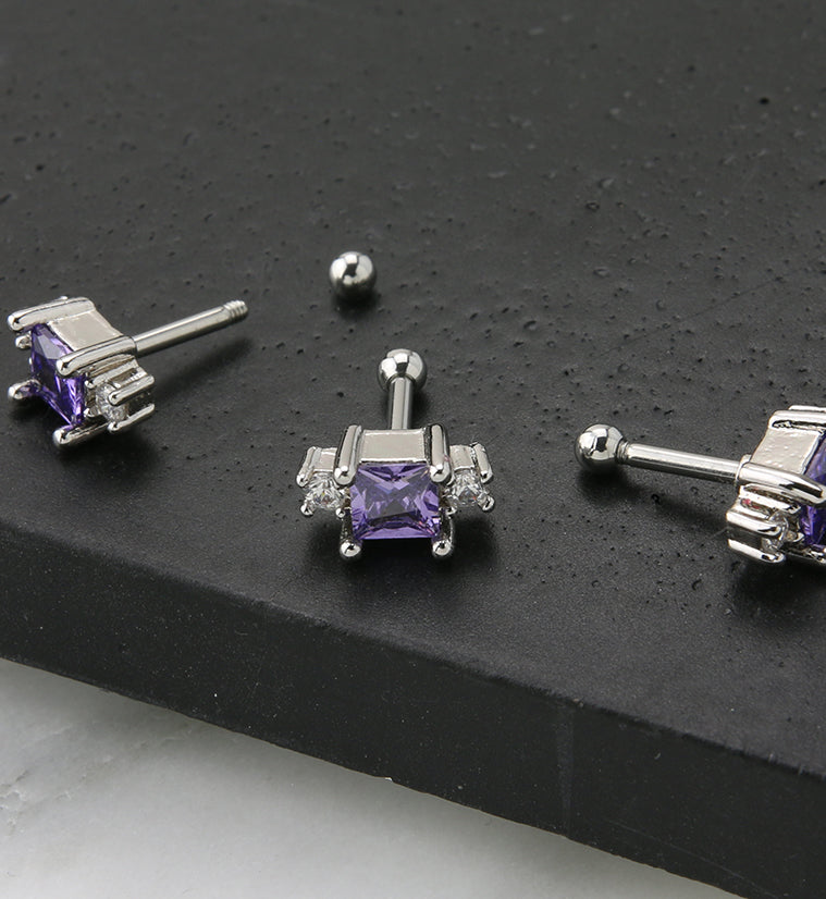 Square Tanzanite CZ Cartilage Barbell
