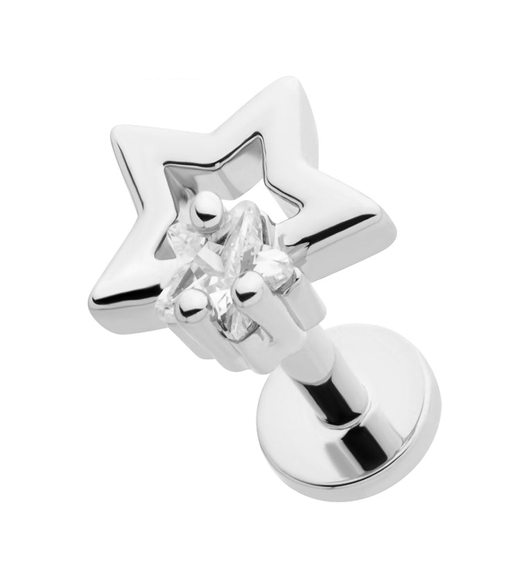 Star CZ Shadow Stainless Steel Threadless Labret