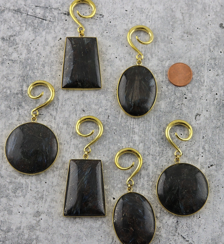 Arfvedsonite Stone Hanging Rectangular Ear Weights