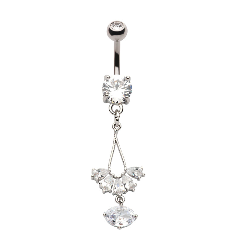 Teardrop Beacon Dangle Oval CZ Stainless Steel Belly Button Ring