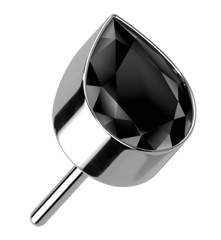 Teardrop Black CZ Threadless Titanium Top