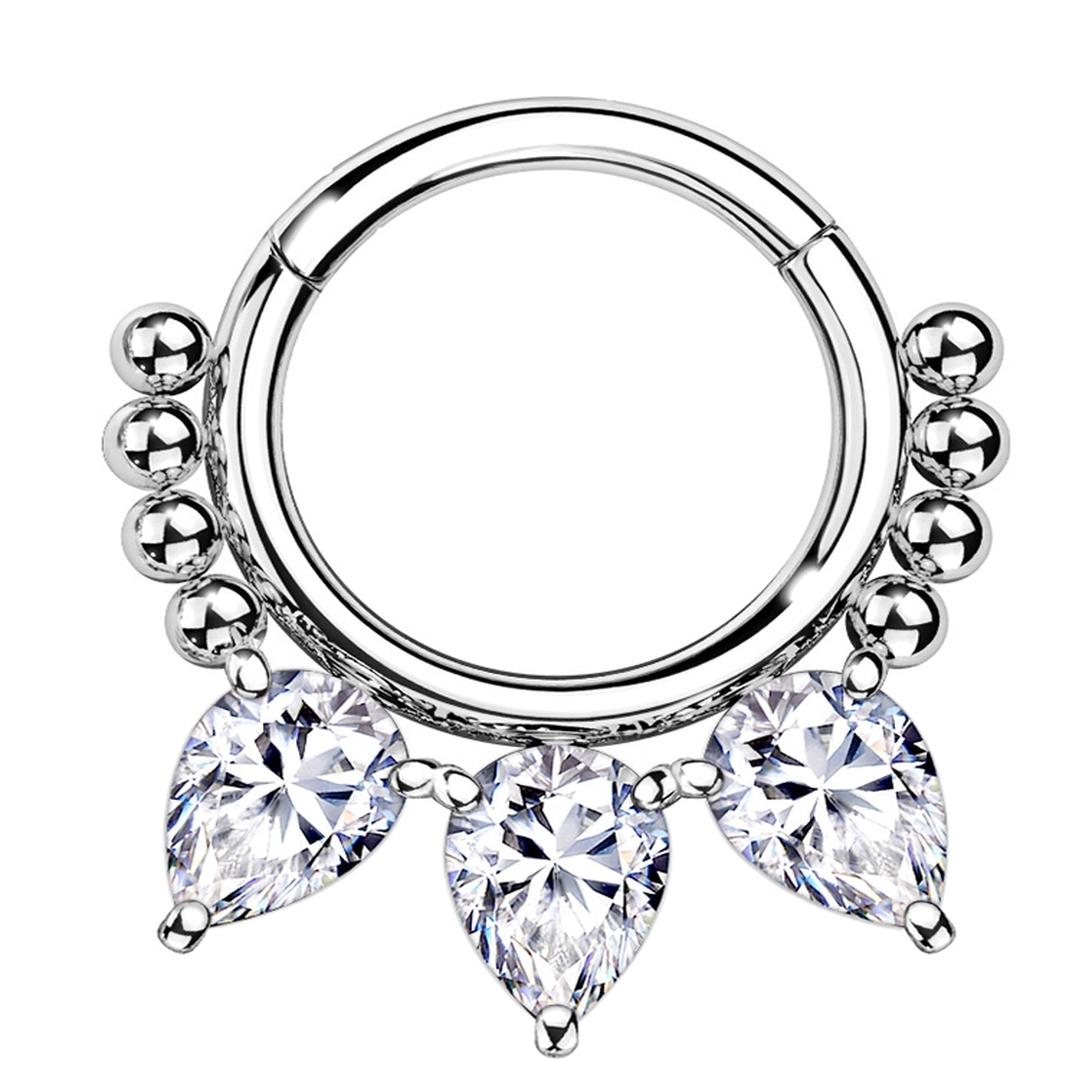 Teardrop CZ Bead Hinged Segment Ring