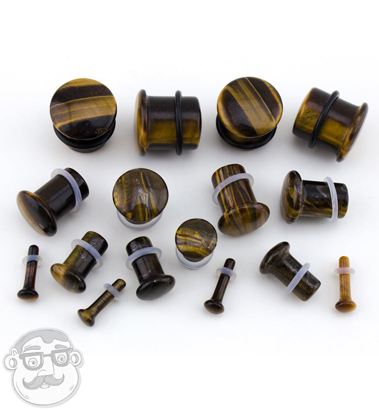 Single Flare Tiger Eye Stone Plugs
