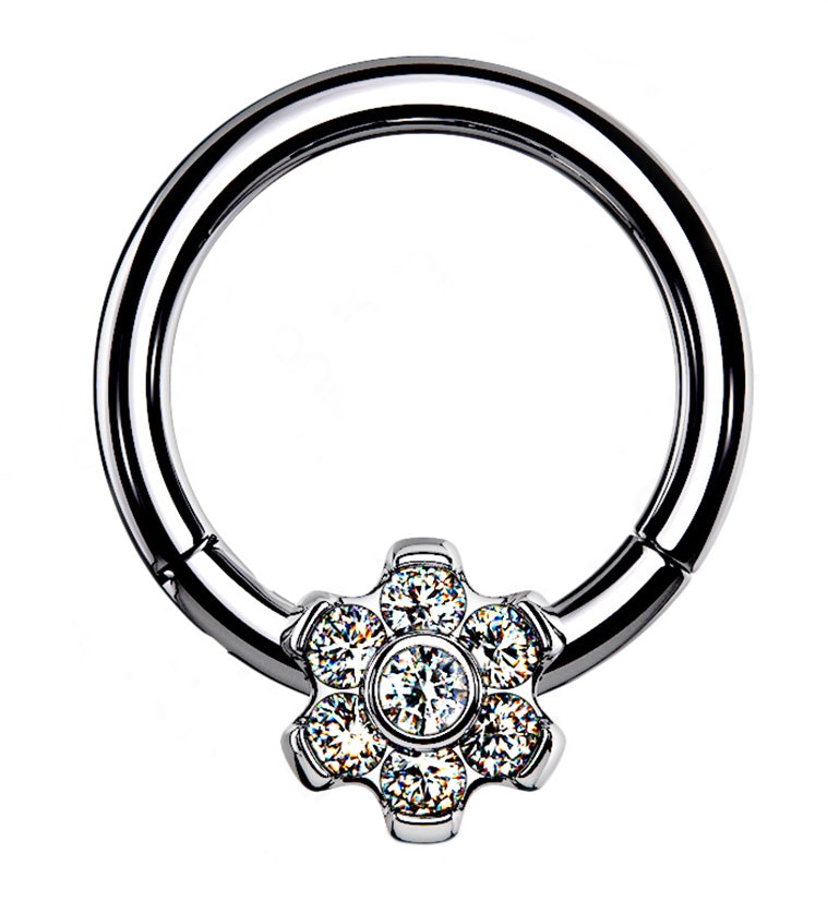 Frontal Flower CZ Hinged Segment Ring