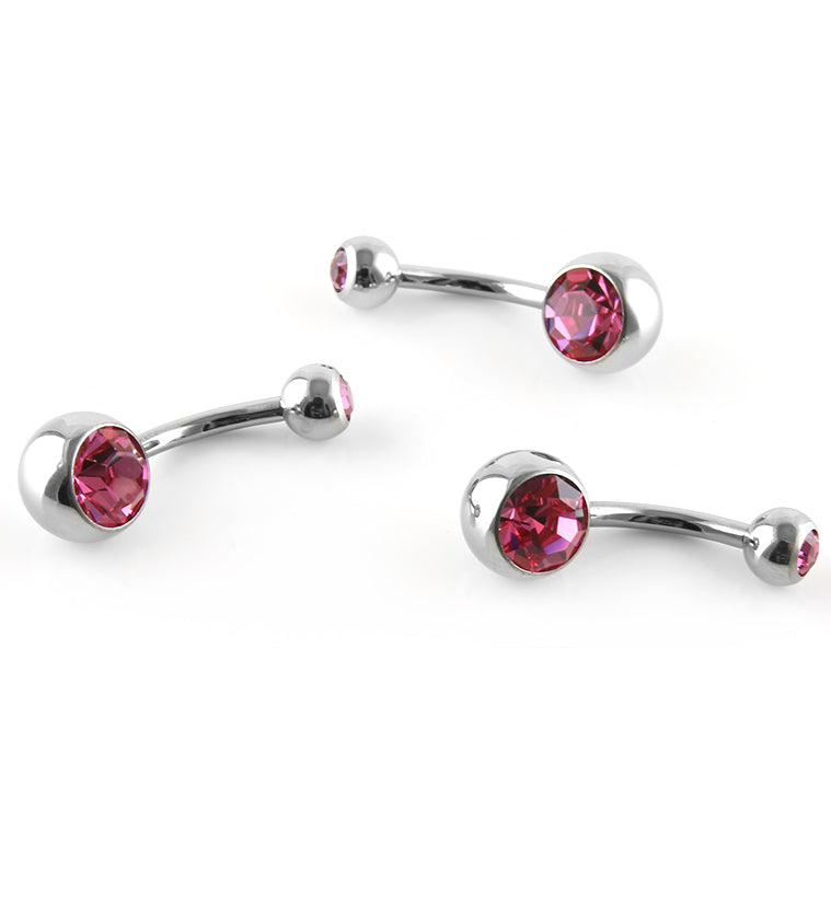 Titanium Belly Button Ring - Pink CZ Gem