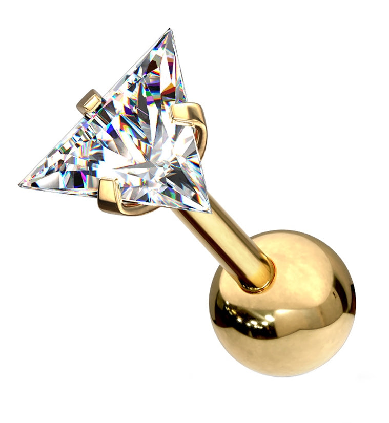 16G Gold PVD Triangle CZ Top Cartilage Barbell