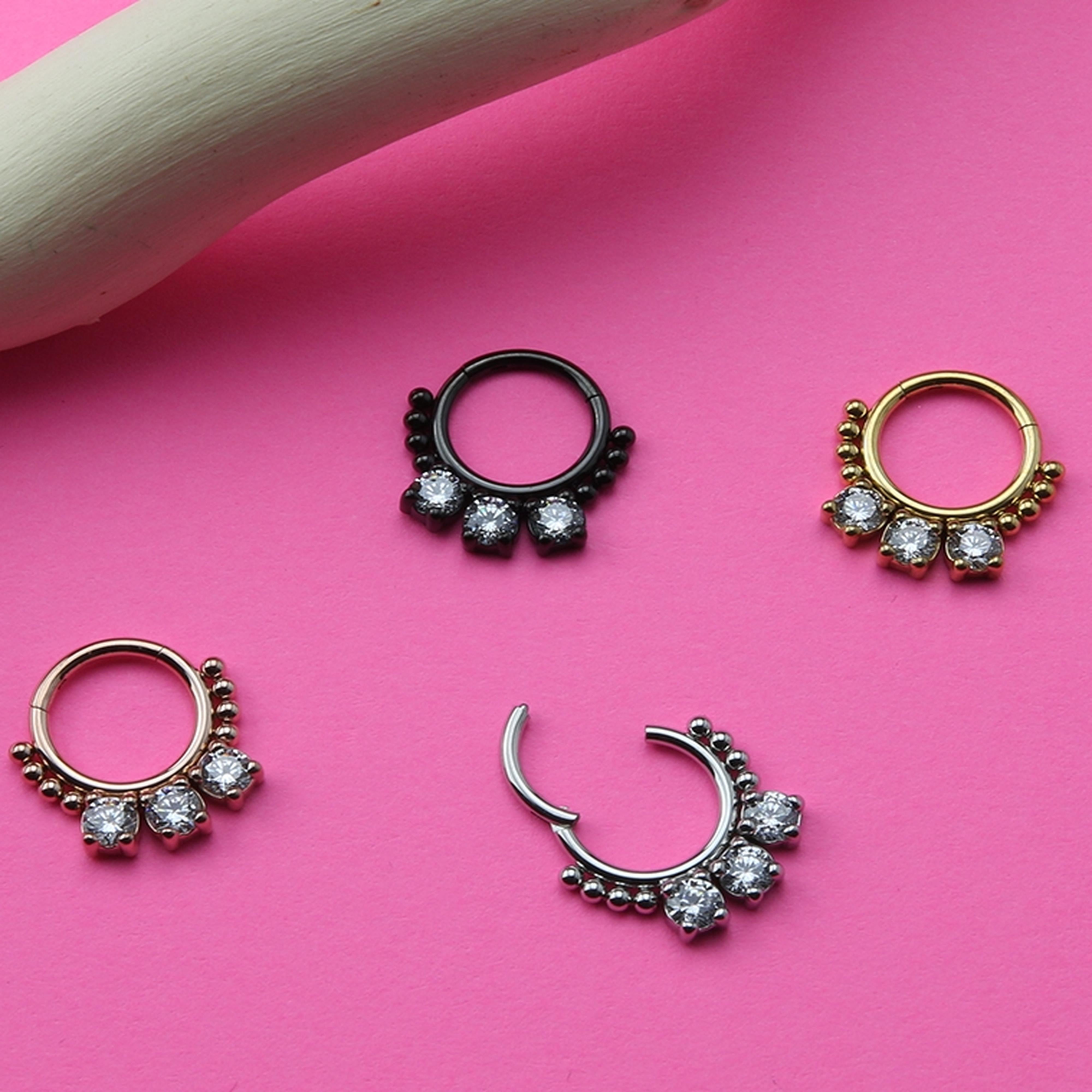 Black PVD Triple CZ Bead Hinged Segment Ring